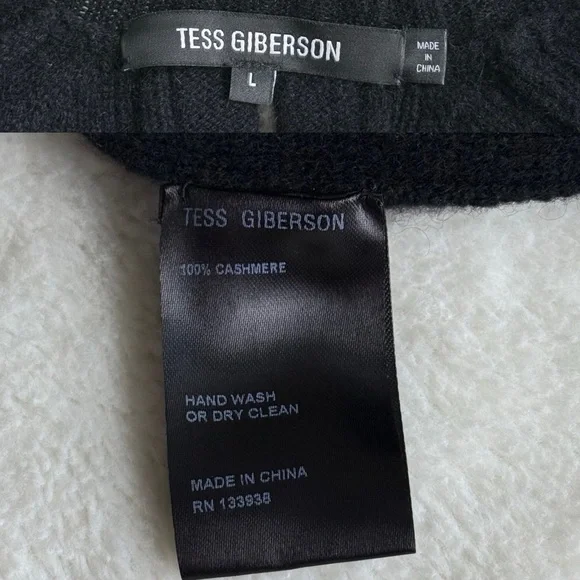 Tess Giberson 100% Cashmere Black Cable Knit Long Sleeve Sweater L - Picture 11 of 12